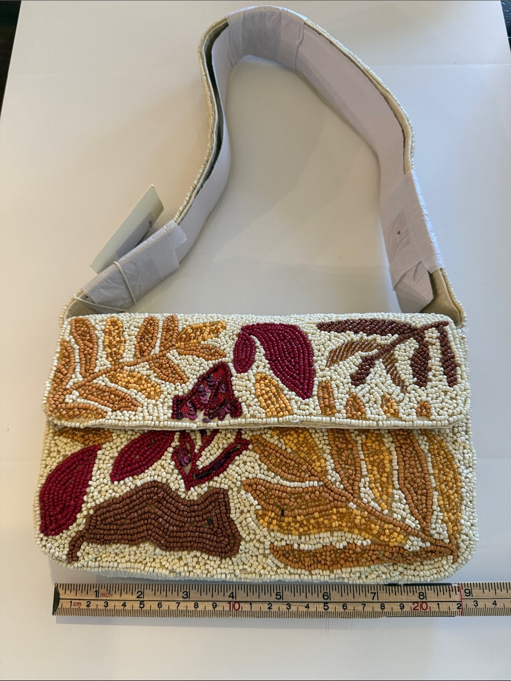 * NEW RELEASE Viral Beaded Autumn Leaves Bag in Cream, Gold, Brown & Burgundy